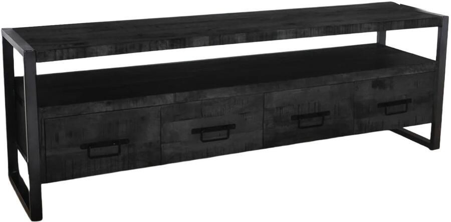 Lizzely Garden & Living TV meubel industrieel mangohout Ilse zwart 180cm tv kast duurzaam mango massief hout tv-meubel - Foto 4