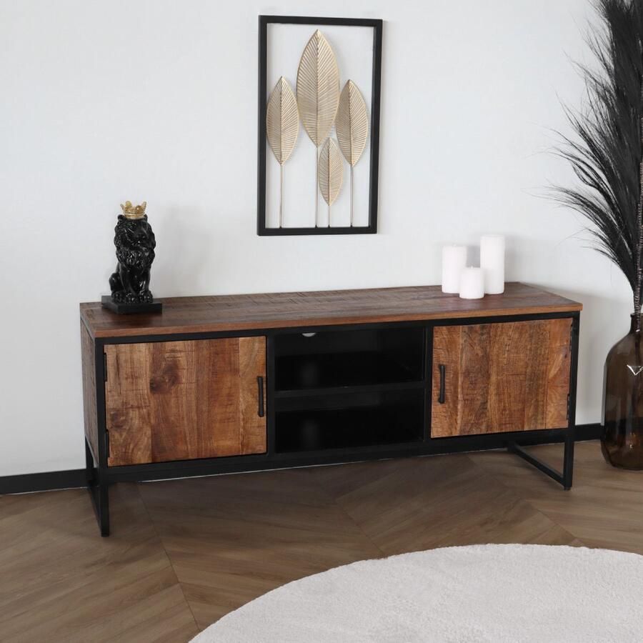 Lizzely Garden & Living TV meubel industrieel mangohout Liv 130cm tv kast duurzaam mango massief hout tv-meubel - Foto 1