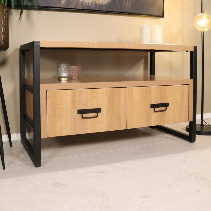 Lizzely Garden & Living TV meubel industrieel melamine Harper 100cm tv kast duurzaam mango massief hout tv-meubel