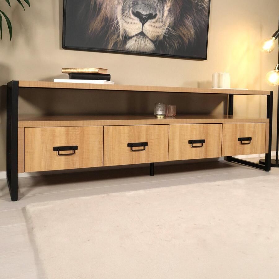 Lizzely Garden & Living TV meubel industrieel melamine Harper 180cm tv kast duurzaam mango massief hout tv-meubel