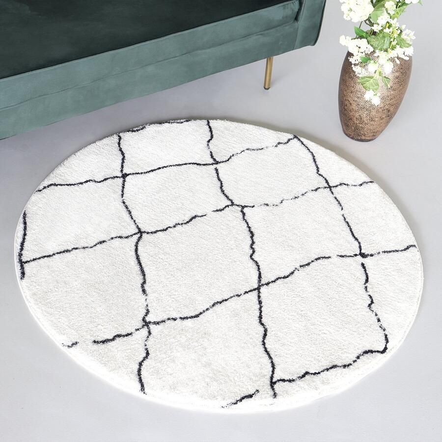 Lizzely Garden & Living Vloerkleed rond moroccan 120cm wit zwart perzisch oosters tapijt