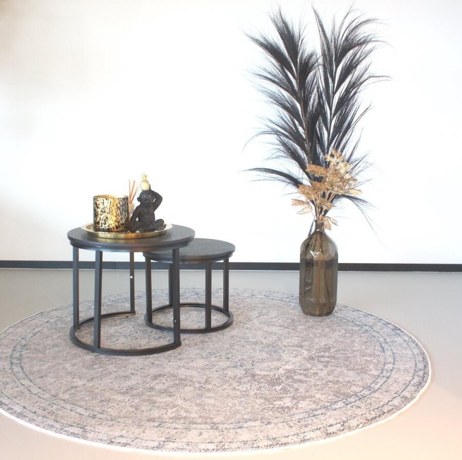 Lizzely Garden & Living Vloerkleed rond vintage 180cm wit dof blauw perzisch oosters tapijt