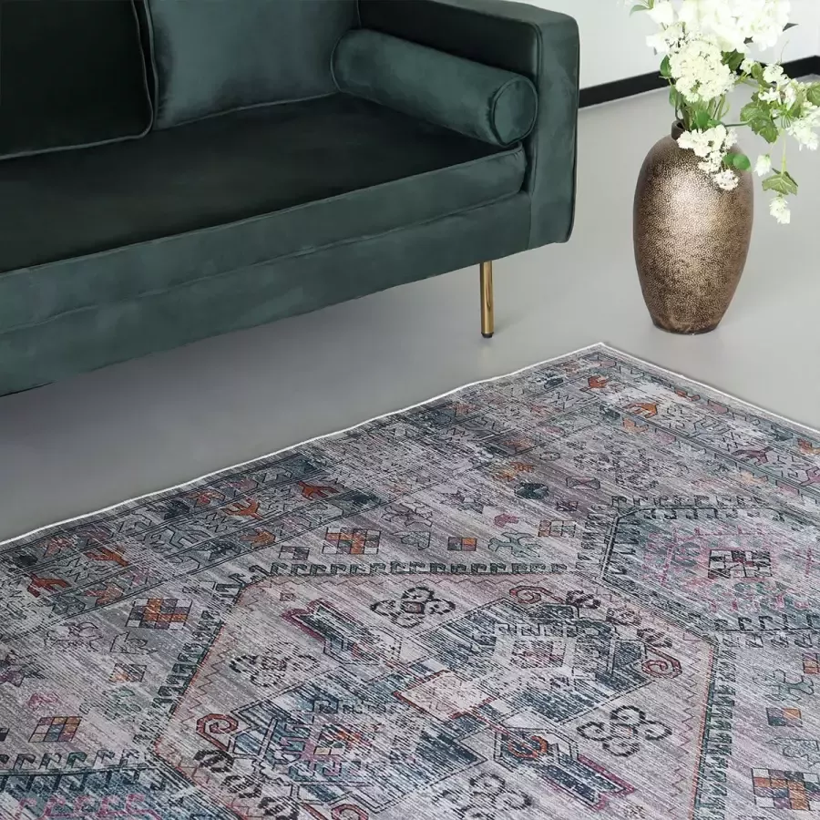 Lizzely Garden & Living Vloerkleed vintage 200x300cm wit lichtblauw perzisch oosters tapijt