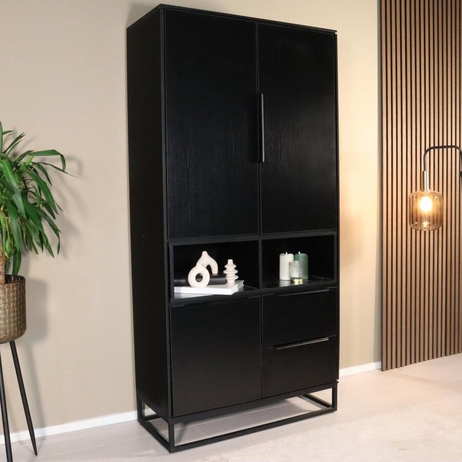 Lizzely Garden & Living Wandkast melamine kast Madison zwart 185cm wandmeubel