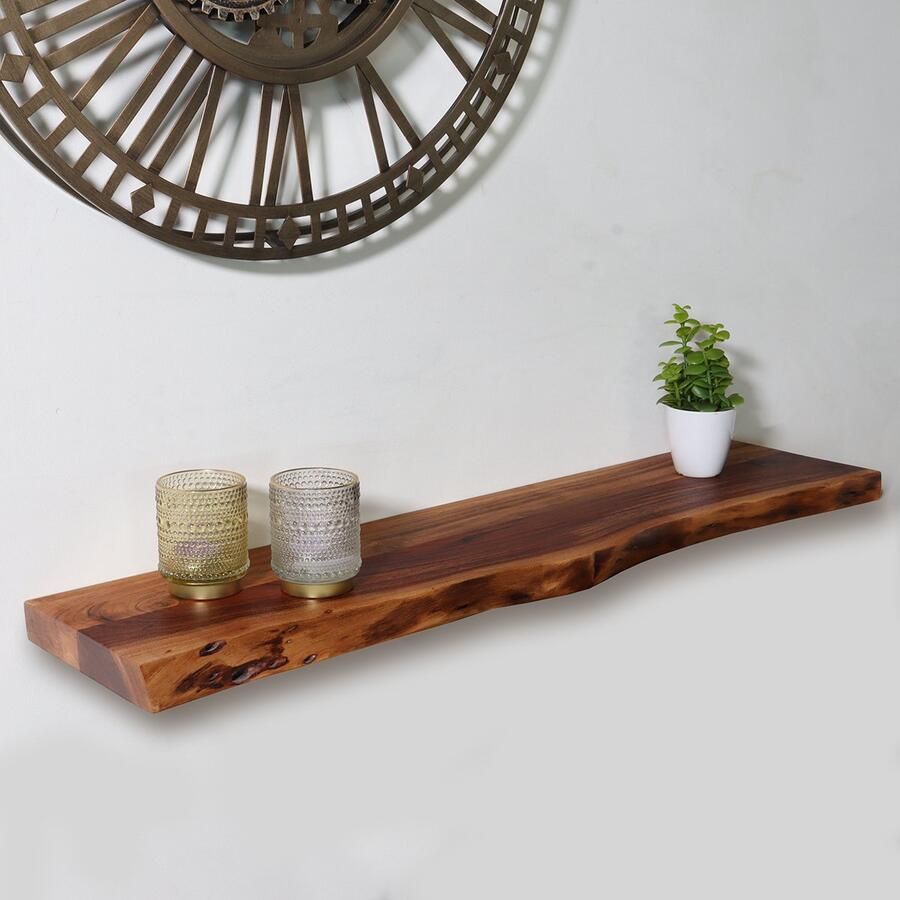 Lizzely Garden & Living Wandplank industrieel acacia hout Inge 90cm muurplank massief hout muurdecoratie - Foto 2