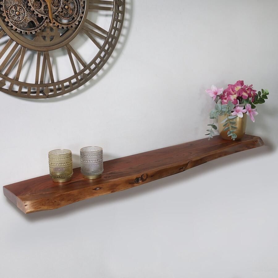 Lizzely Garden & Living Wandplank industrieel acacia hout Inge 120cm muurplank massief hout muurdecoratie - Foto 2