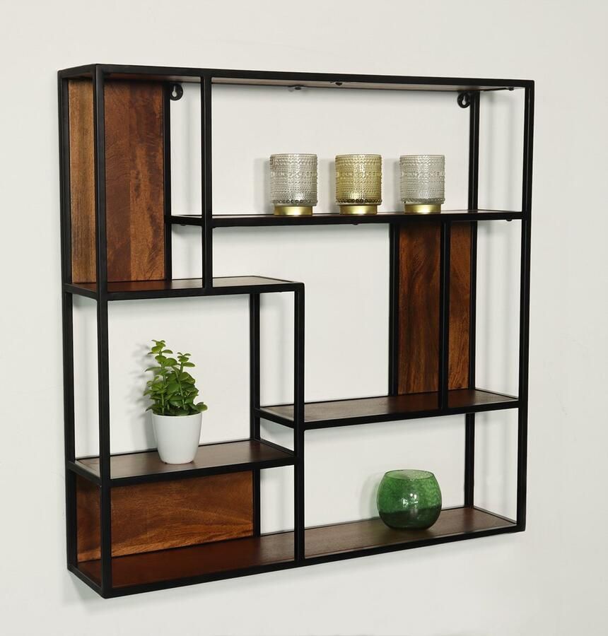 Lizzely Garden & Living Wandrek vierkant Emma industrieel mangohout 75cm bruin muurdecoratie mango hout - Foto 2