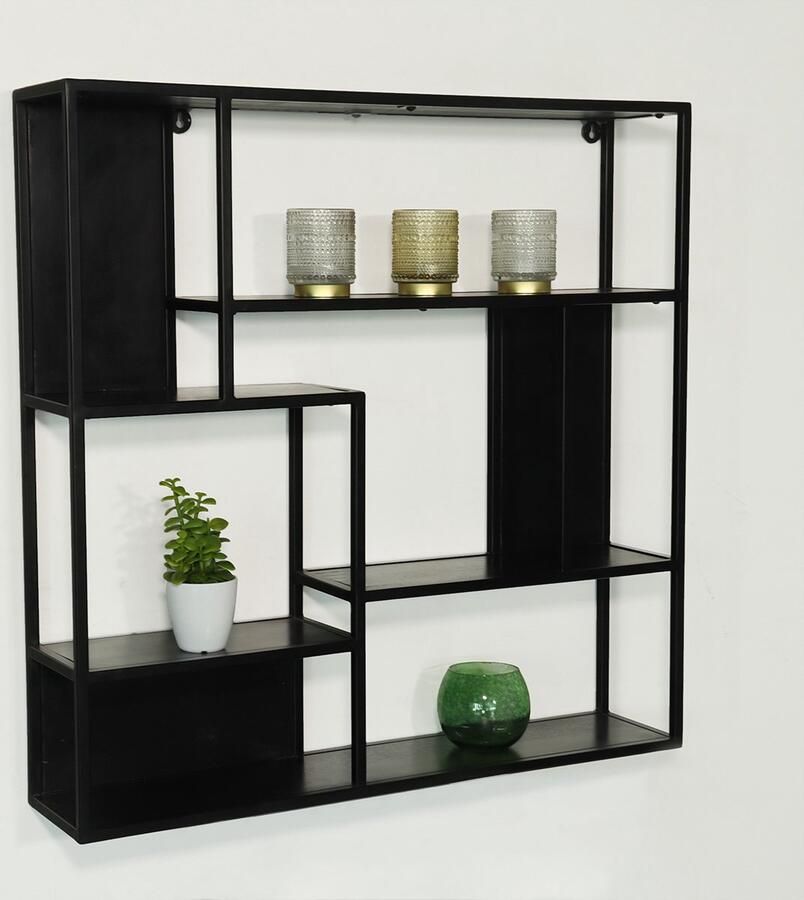 Lizzely Garden & Living Wandrek vierkant Emma industrieel mangohout 75cm zwart muurdecoratie mango hout