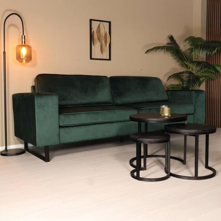 Lizzely Garden & Living Zitbank Alba 3-zits donkergroen velvet bank stof bankstel zetel