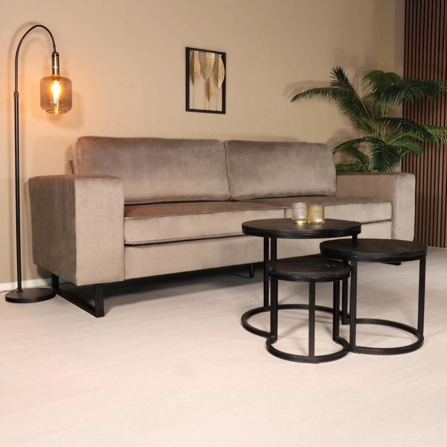 Lizzely Garden & Living Zitbank Alba 3-zits grijs velvet bank stof bankstel zetel