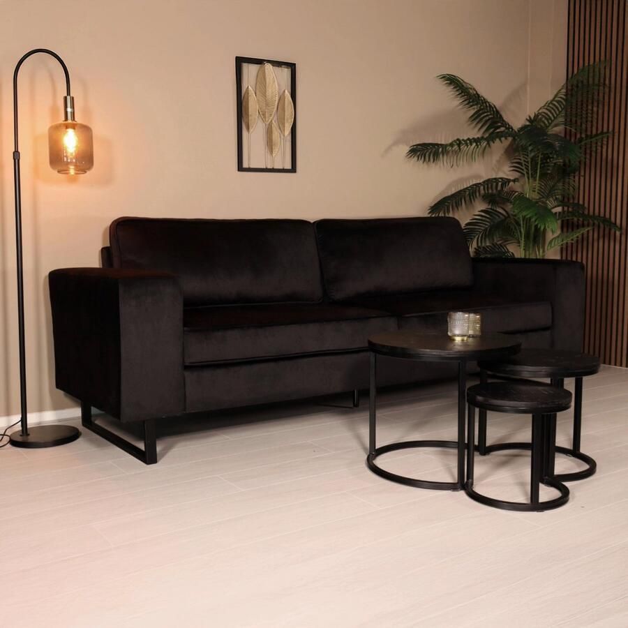 Lizzely Garden & Living Zitbank Alba 3-zits zwart velvet bank stof bankstel zetel