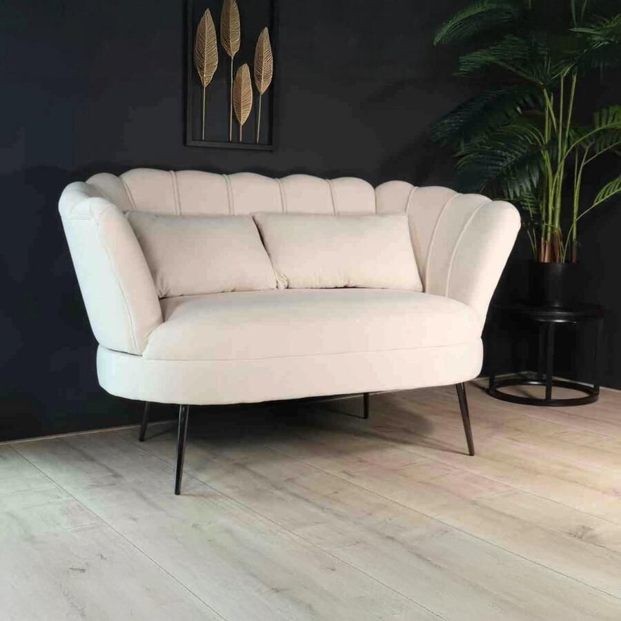 Lizzely Garden & Living Zitbank Anna 2 zits bank velvet creme bankstel 140cm stof incl. 2 kussens zetel