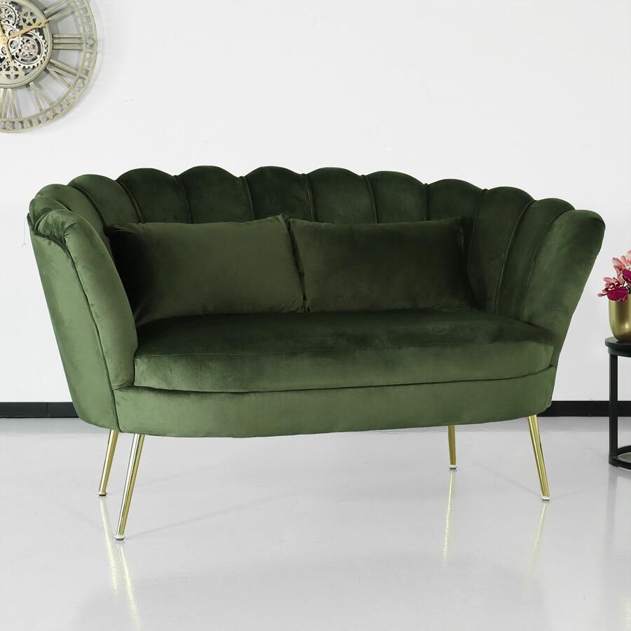 Lizzely Garden & Living Zitbank Belle 2 zits donkergroen 140cm stof bankstel incl. 2 kussens bank zetel