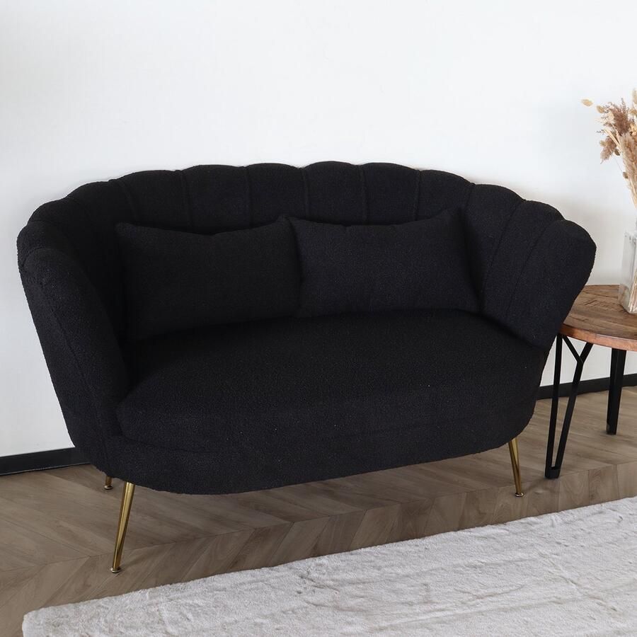 Lizzely Garden & Living Zitbank Belle 2 zits teddy zwart bankstel 140cm stof incl. 2 kussens bank zetel - Foto 2