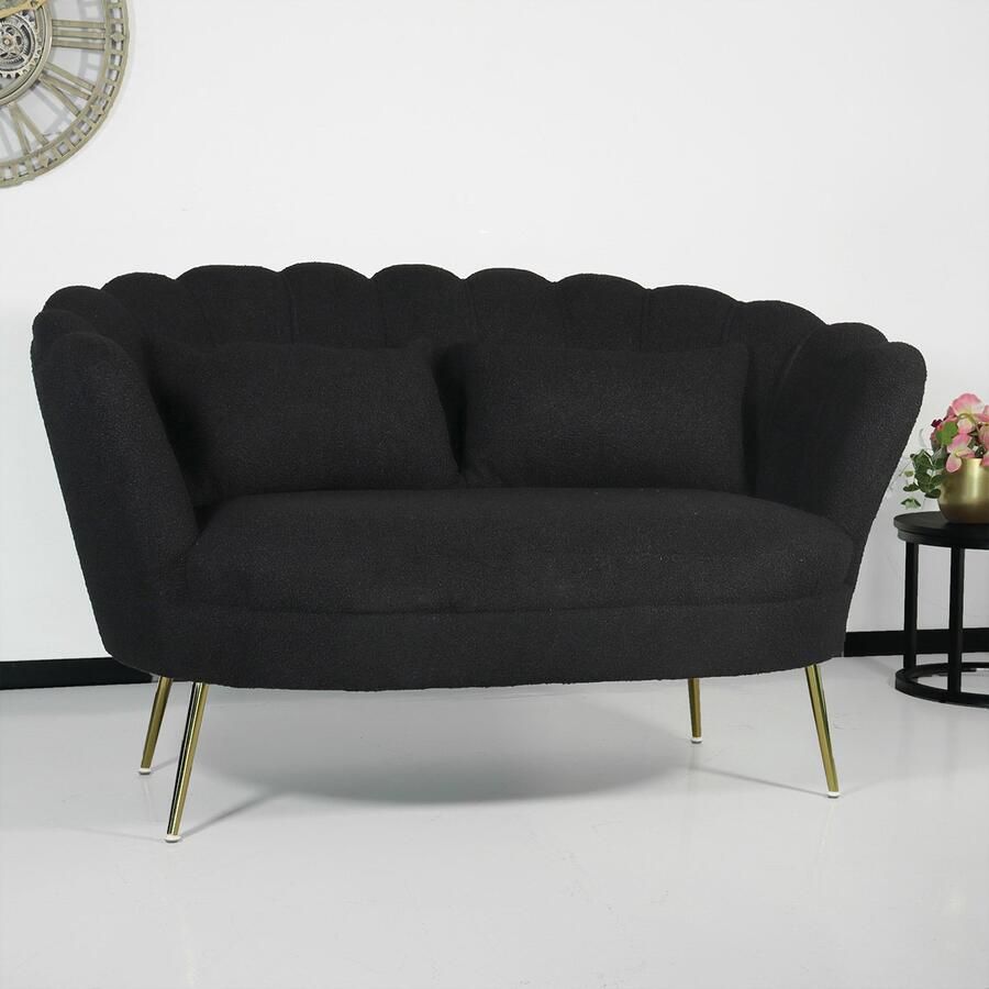 Lizzely Garden & Living Zitbank Belle 2 zits teddy zwart bankstel 140cm stof incl. 2 kussens bank zetel - Foto 3