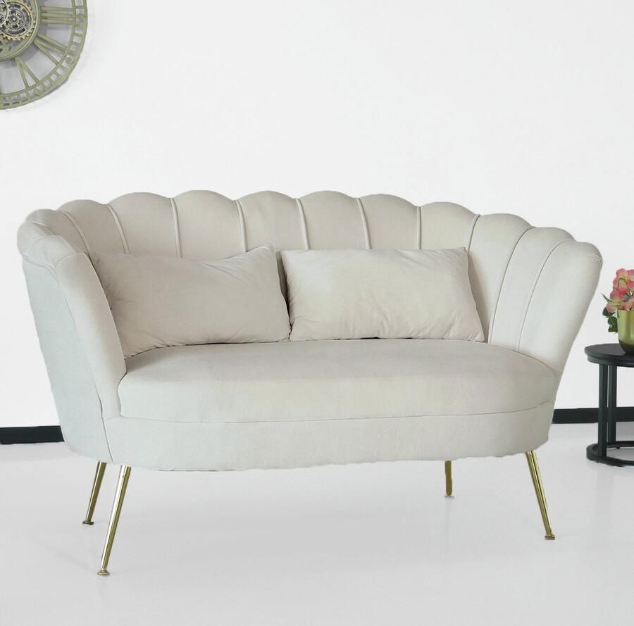 Lizzely Garden & Living Zitbank Belle 2 zits velvet crème 140cm stof bankstel zetel - Foto 2