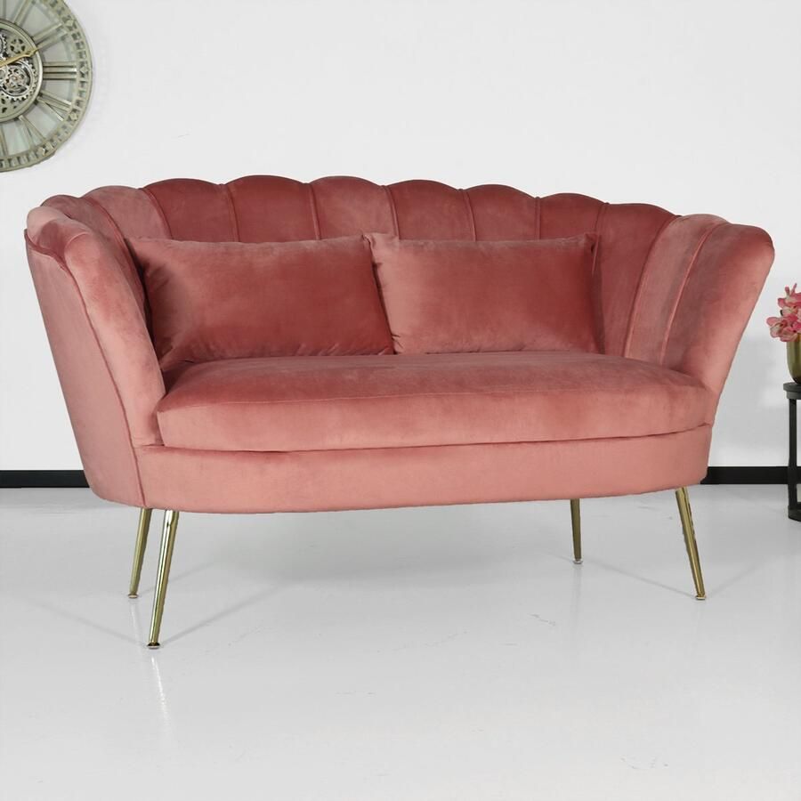 Lizzely Garden & Living Zitbank Belle 2 zits velvet oud roze bankstel 140cm stof incl. 2 kussens bank zetel - Foto 3