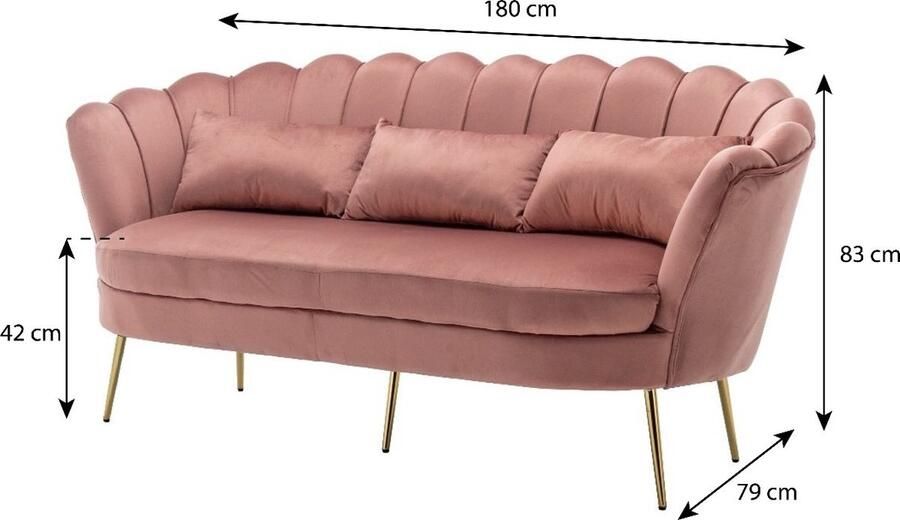 Lizzely Garden & Living Zitbank Belle 3 zits velvet oud roze 180cm stof bankstel incl. 3 kussens bank zetel - Foto 4