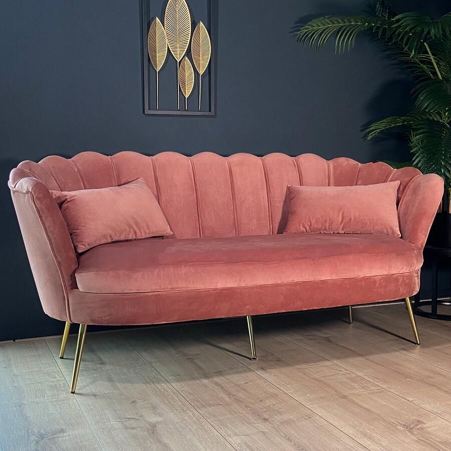 Lizzely Garden & Living Zitbank Belle 3 zits velvet oud roze 180cm stof bankstel incl. 3 kussens bank zetel