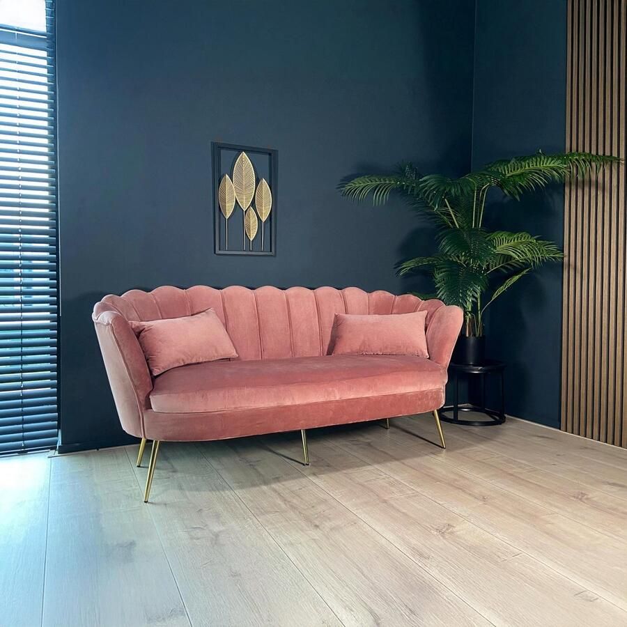 Lizzely Garden & Living Zitbank Belle 3 zits velvet oud roze 180cm stof bankstel incl. 3 kussens bank zetel - Foto 2