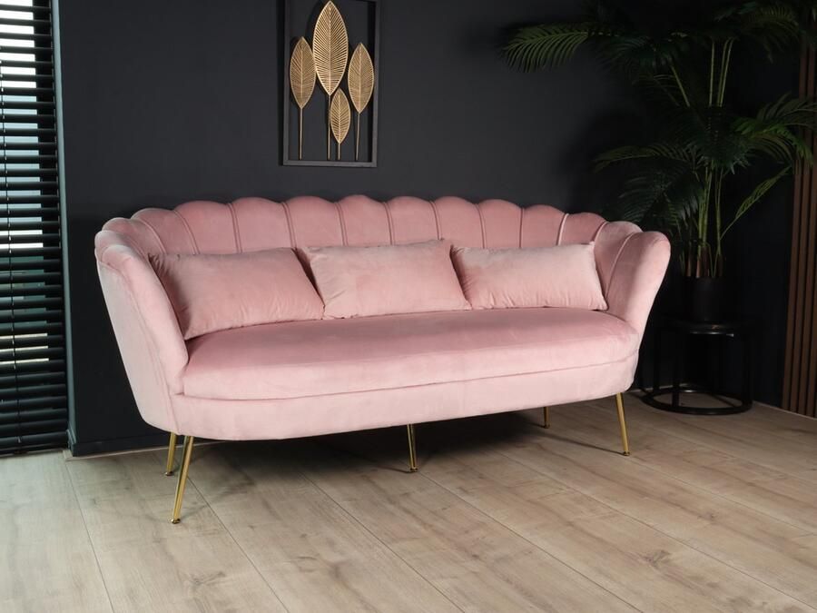 Lizzely Garden & Living Zitbank Belle 3 zits Velvet roze bankstel 180cm stof bankstel incl. 3 kussens bank zetel - Foto 3