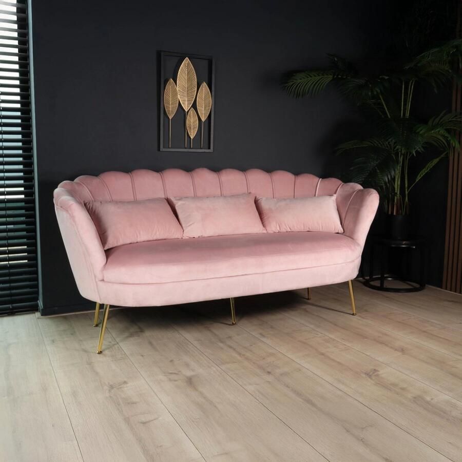 Lizzely Garden & Living Zitbank Belle 3 zits Velvet roze bankstel 180cm stof bankstel incl. 3 kussens bank zetel - Foto 2