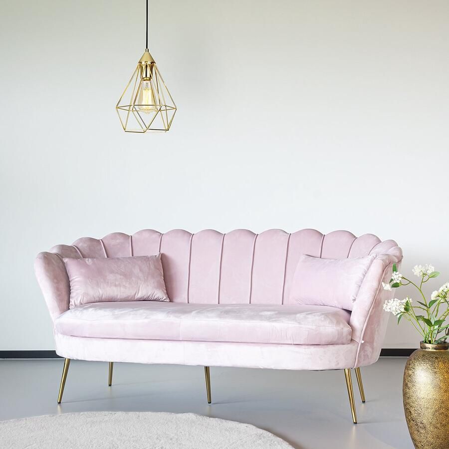 Lizzely Garden & Living Zitbank Belle 3 zits Velvet roze bankstel 180cm stof bankstel incl. 3 kussens bank zetel