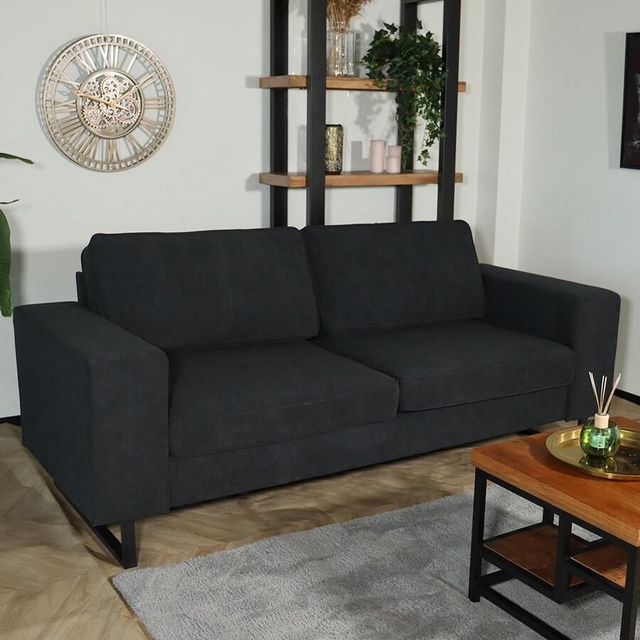 Lizzely Garden & Living Zitbank Zora 2 5-zits antraciet ribstof bank stof bankstel zetel