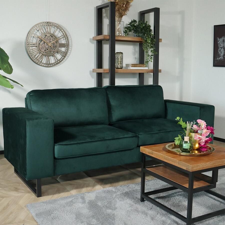 Lizzely Garden & Living Zitbank Zora 2 5-zits donkergroen velvet bank stof bankstel zetel