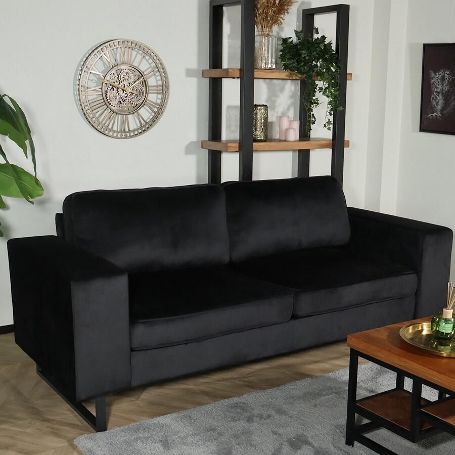 Lizzely Garden & Living Zitbank Zora 2 5-zits zwart velvet bank stof bankstel zetel - Foto 3