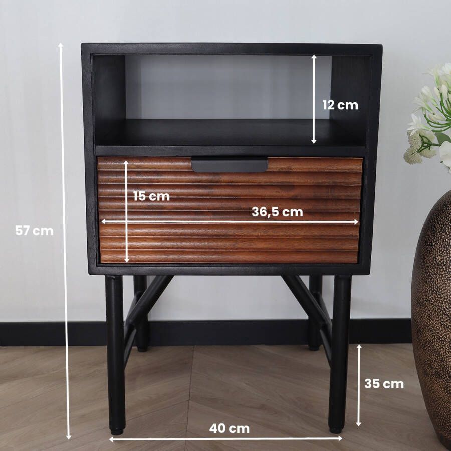 Lizzely Garden & Living Nachtkastje industrieel duurzaam mangohout bijzettafel Avelyn zwart bruin mango side table