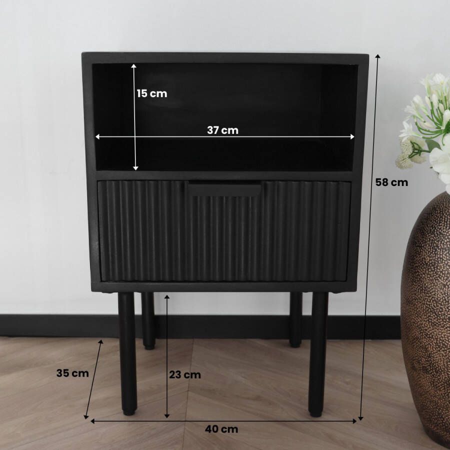 Lizzely Garden & Living Nachtkastje industrieel mangohout bijzettafel Avelyn zwart duurzaam mango side table