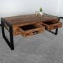 Lizzely Garden & Living Salontafel industrieel mangohout Kai 120cm side table met 2 lades duurzaam massief hout mango bijzettafel - Thumbnail 1