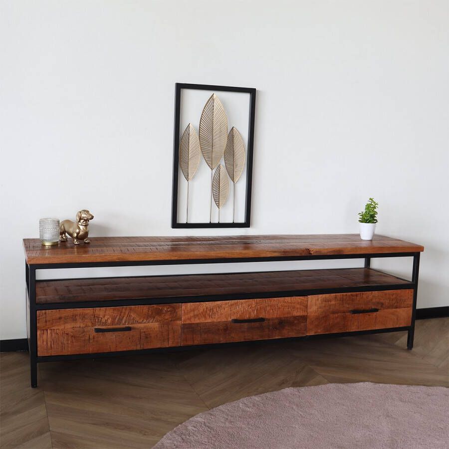 Lizzely Garden & Living TV meubel mangohout Glazy 160cm industrieel mango