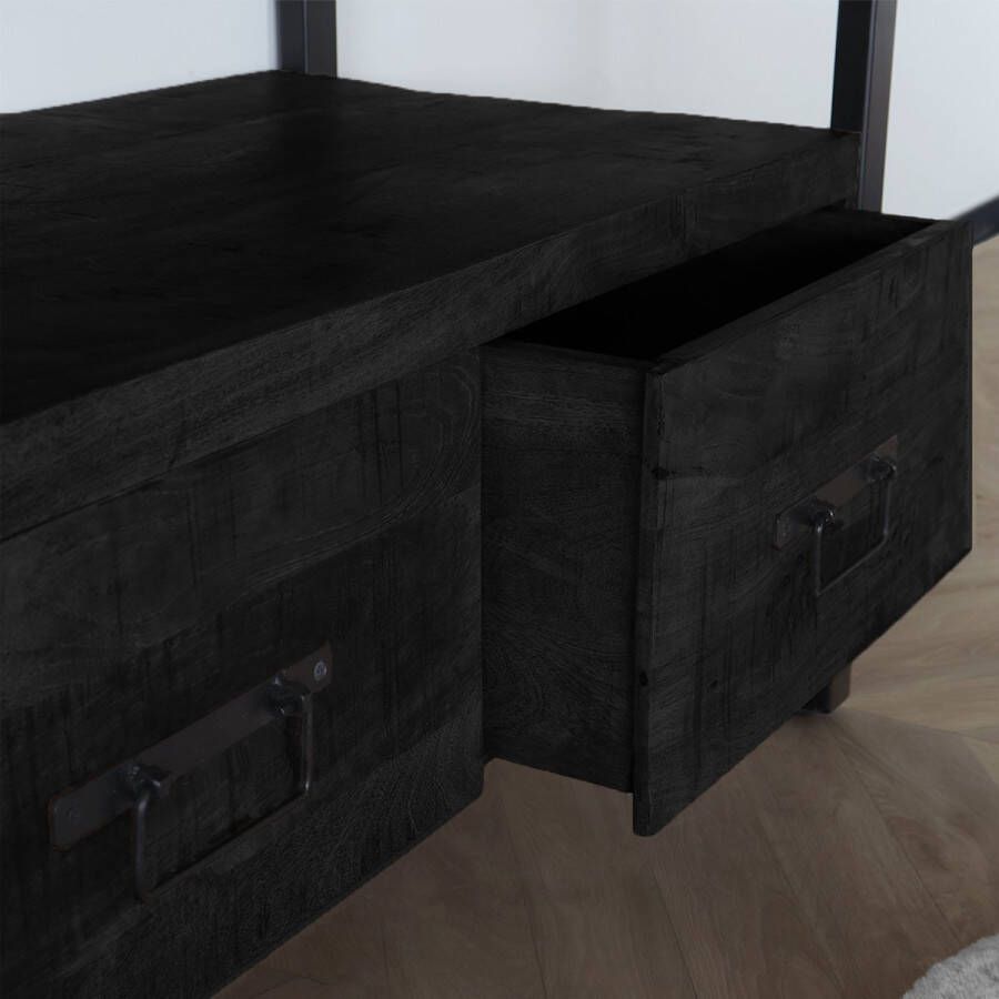 Lizzely Garden & Living TV meubel industrieel mangohout Ilse zwart 150cm tv kast duurzaam mango massief hout tv-meubel - Foto 3