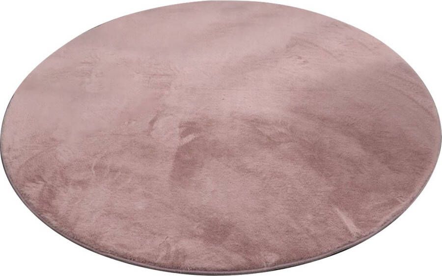 Lizzely Garden & Living Vloerkleed 100cm roze rond hoogpolig Liv fluffy vloerkleed