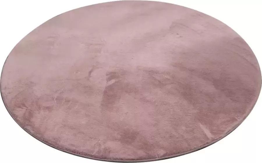 Lizzely Garden & Living Vloerkleed rond 100cm roze hoogpolig tapijt Liv fluffy vloerkleed