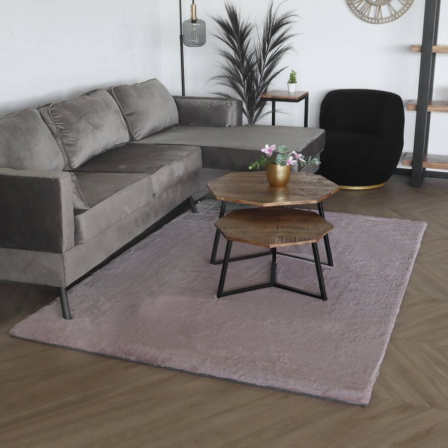 Lizzely Garden & Living Vloerkleed rechthoek 160x230cm roze hoogpolig tapijt Liv fluffy vloerkleed