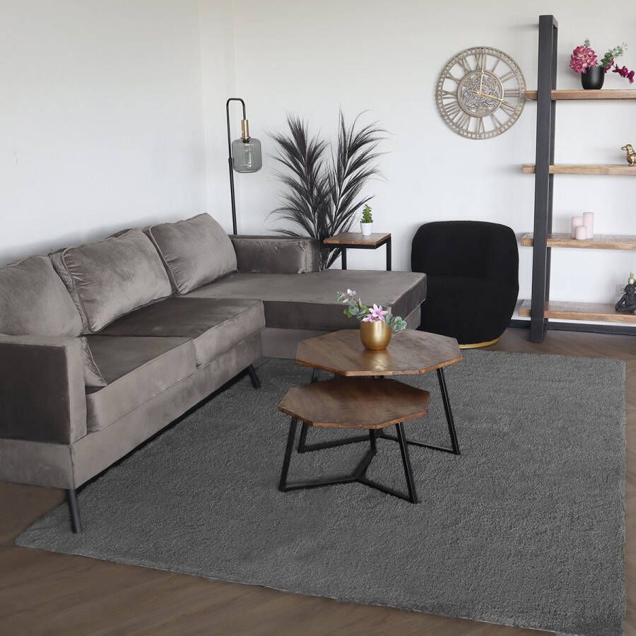 Lizzely Garden & Living Vloerkleed rechthoek 200x290cm grijs hoogpolig tapijt Darcio fluffy vloerkleed