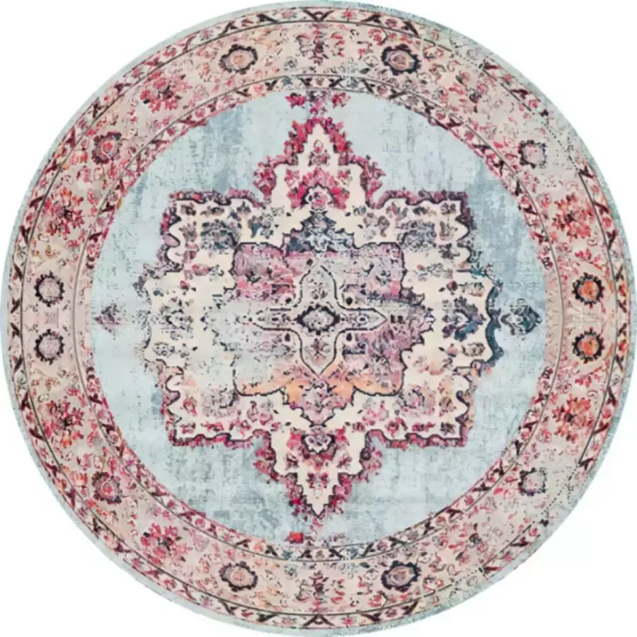 Lizzely Garden & Living Vloerkleed rond vintage 140cm wit rood perzisch oosters tapijt