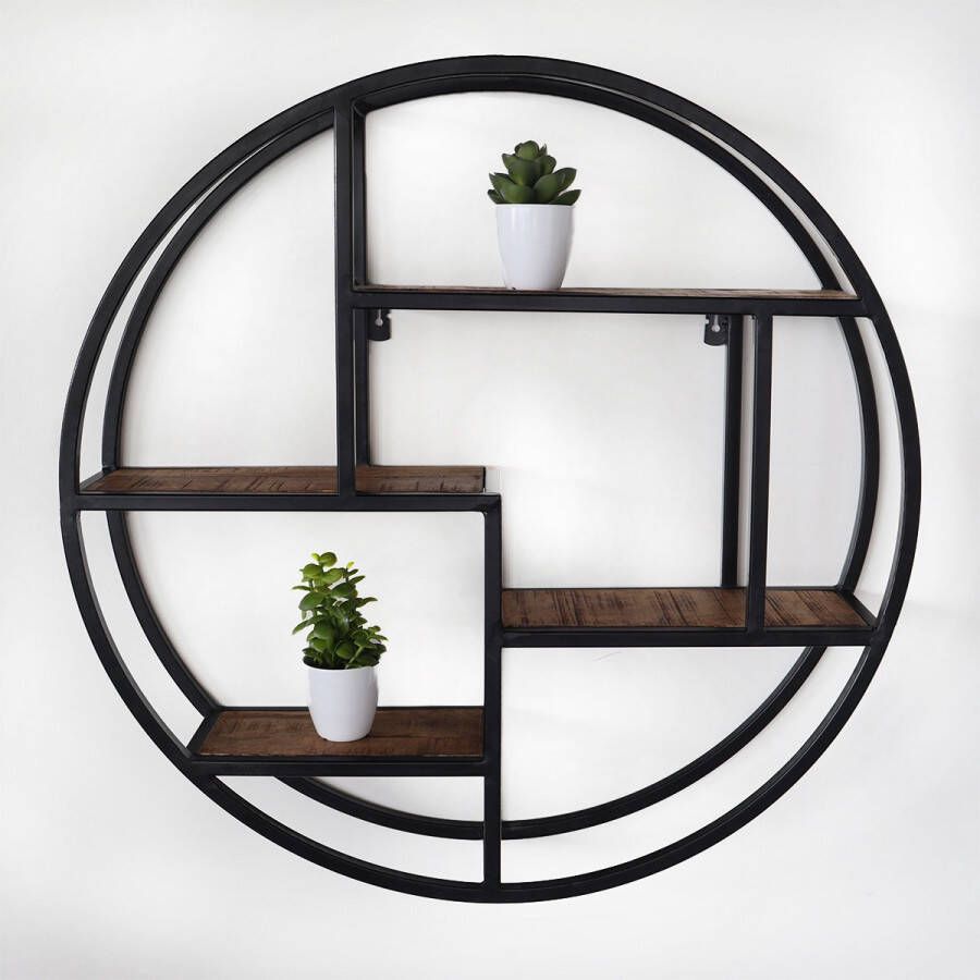 Lizzely Garden & Living Wandrek rond industrieel mangohout Maxime 76cm wanddecoratie duurzaam mango hout muurdecoratie