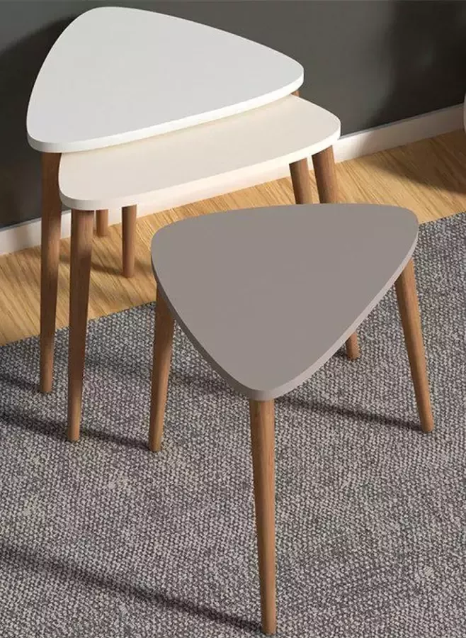 LK Wonen Bijzettafel Bolerois set van 3 wit crème cappuccino hout salontafel koffietafel