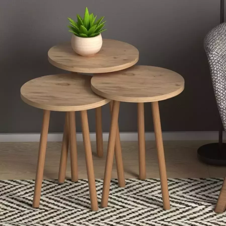 LK Wonen Bijzettafel Naelle set van 3 bruin hout salontafel koffietafel - Foto 2