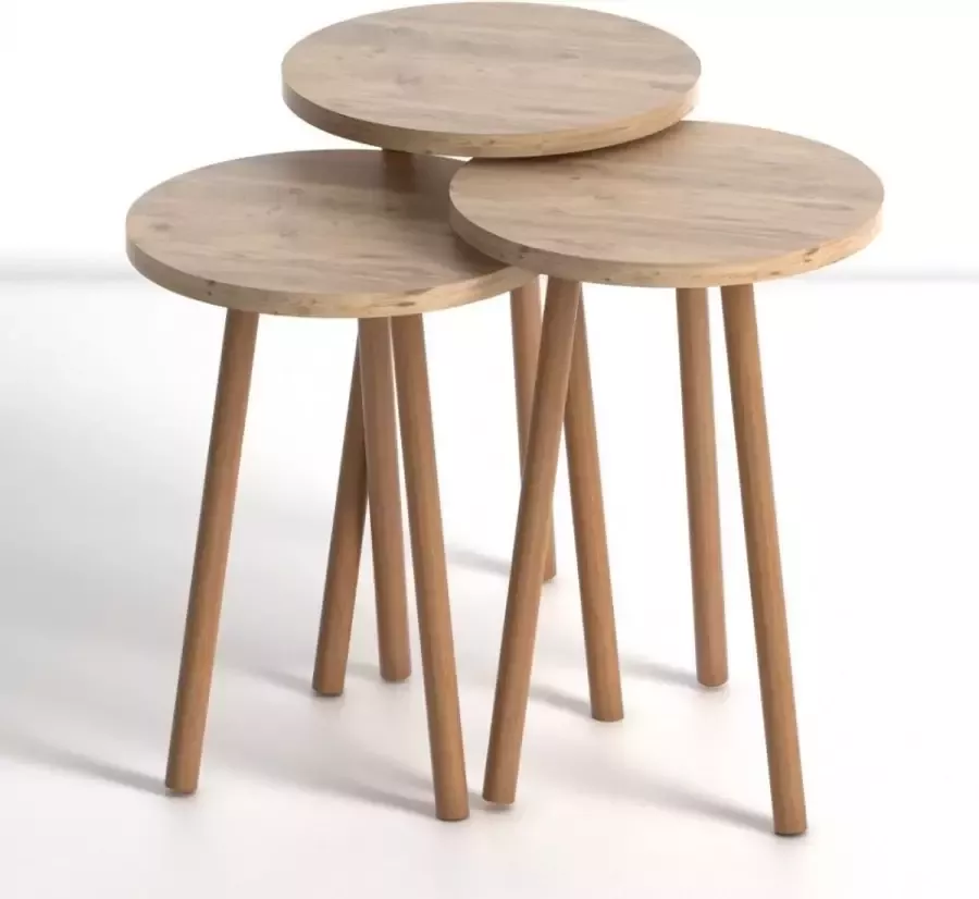LK Wonen Bijzettafel Naelle set van 3 bruin hout salontafel koffietafel