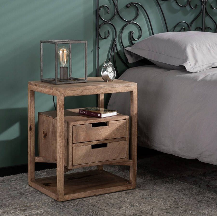 LM-Collection Alessandra Nachtkastje 35x45x55cm Bruin Hout nachtkastje zwevend nachtkastjes modern nachtkastjes industrieel