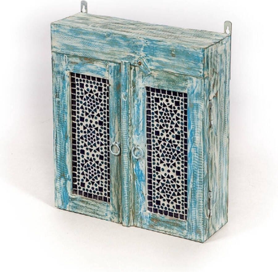 LM-Collection Blue-washed Badkamerkastje 35x15x40cm Licht Blauw Hout Glas- badkamer kast badkamerkastje badkamerkasten