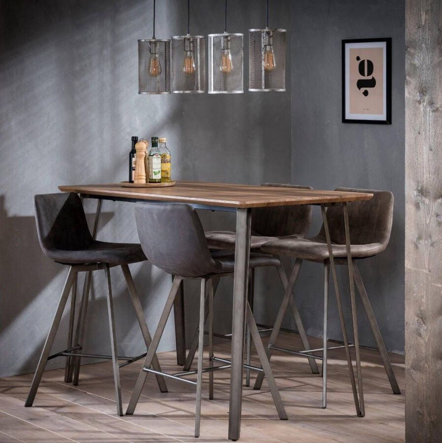 LM-Collection Endo Bartafel 140x70x92cm E27 Bruin Grijs Metaal Hout bartafel keuken bar tafel bartafels bartafel vierkant bartafel met barstoelen bartafel buiten