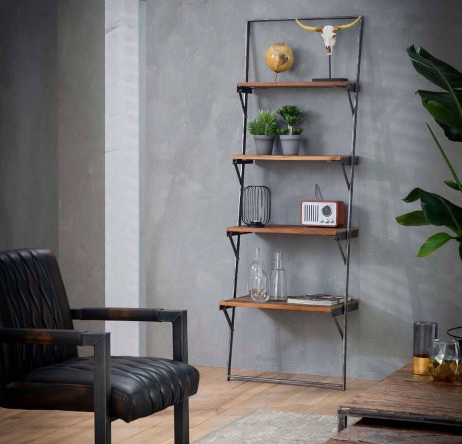 LM-Collection Jayce Wandrek 60x41x180cm Bruin Grijs Hout Metaal wand plank wandplanken & -rekken wandplank zwart fotoplank wandrek wandplank zwevend wandplank hout wandrek industrieel wandrek rond