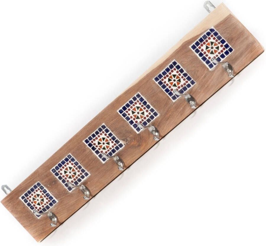 LM-Collection Medine Kapstok 80x15cm Bruin Hout Mozaiek wandkapstok kapstok staand kapstok wandkapstok kapstokken kapstok hangend kapstok zwart
