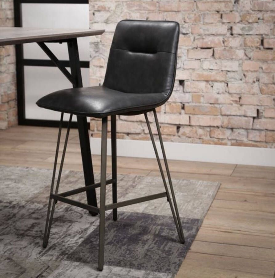 LM-Collection Nieves Barstoel (set van 4) 44x51x99cm Zwart Metaal PU-leer